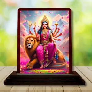 Car Desk/Table Top Goddess Durga Wooden Photo Stand 3x4 Inches, Compact & Stylish Spiritual Display For Car, Home & Office (Pack Of 1) (F14346) Car Desk/Table Top Goddess Durga Wooden Photo Stand 3x4 Inches, Compact & Stylish Spiritual Display For Car, Home & Office (Pack Of 1) (F14346)