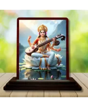 Car Desk/Table Top Lord Saraswathi Wooden Photo Stand  3x4 Inches, Compact & Stylish Spiritual Display For Car, Home & Office (Pack Of 1) (F14347)