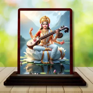 Car Desk/Table Top Lord Saraswathi Wooden Photo Stand 3x4 Inches, Compact & Stylish Spiritual Display For Car, Home & Office (Pack Of 1) (F14347) Car Desk/Table Top Lord Saraswathi Wooden Photo Stand 3x4 Inches, Compact & Stylish Spiritual Display For Car, Home & Office (Pack Of 1) (F14347)