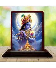 Car Desk/Table Top Lord Krishna Wooden Photo Stand  3x4 Inches, Compact & Stylish Spiritual Display For Car, Home & Office (Pack Of 1) (F14349)