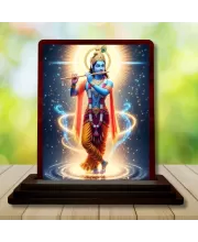Car Desk/Table Top Lord Krishna Wooden Photo Stand  3x4 Inches, Compact & Stylish Spiritual Display For Car, Home & Office (Pack Of 1) (F14350)
