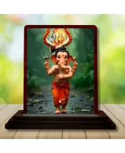 Car Desk/Table Top Lord Ganesha Wooden Photo Stand  3x4 Inches, Compact & Stylish Spiritual Display For Car, Home & Office (Pack Of 1) (F14351)