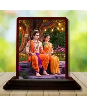 Car Desk/Table Top Lord Rama Sita Wooden Photo Stand  3x4 Inches, Compact & Stylish Spiritual Display For Car, Home & Office (Pack Of 1) (F14352)