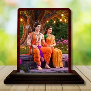 Car Desk/Table Top Lord Rama Sita Wooden Photo Stand 3x4 Inches, Compact & Stylish Spiritual Display For Car, Home & Office (Pack Of 1) (F14352) Car Desk/Table Top Lord Rama Sita Wooden Photo Stand 3x4 Inches, Compact & Stylish Spiritual Display For Car, Home & Office (Pack Of 1) (F14352)