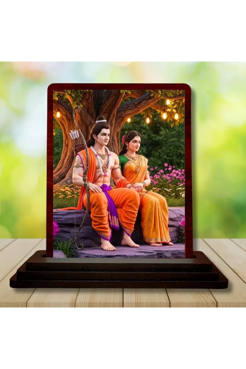 Car Desk/Table Top Lord Rama Sita Wooden Photo Stand  3x4 Inches, Compact & Stylish Spiritual Display For Car, Home & Office (Pack Of 1) (F14352)