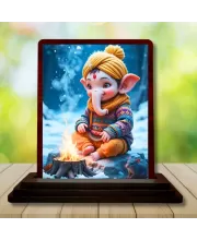 Car Desk/Table Top Lord Ganesha Wooden Photo Stand  3x4 Inches, Compact & Stylish Spiritual Display For Car, Home & Office (Pack Of 1) (F14353)
