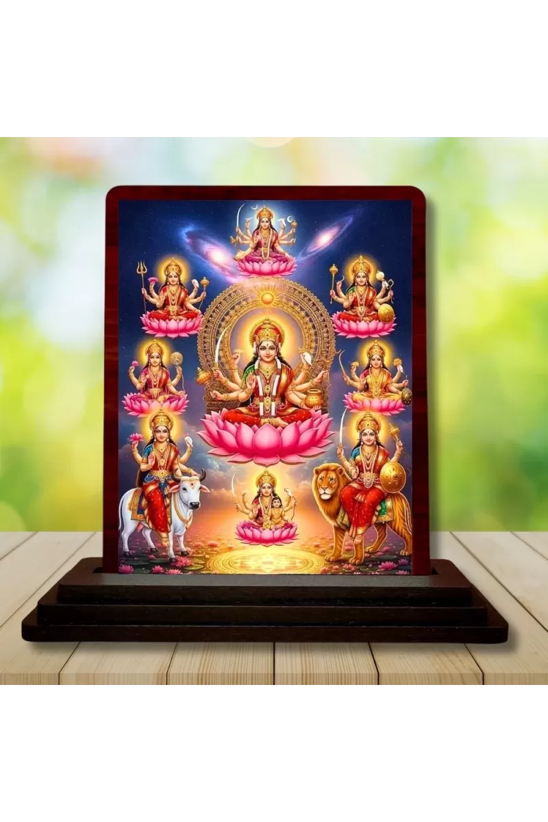 Car Desk/Table Top Ashta Lakshmi Wooden Photo Stand  3x4 Inches, Compact & Stylish Spiritual Display For Car, Home & Office (Pack Of 1) (F14354)