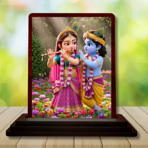 Car Desk/Table Top Radha Krishna Wooden Photo Stand 3x4 Inches, Compact & Stylish Spiritual Display For Car, Home & Office (Pack Of 1) (F14355) Car Desk/Table Top Radha Krishna Wooden Photo Stand 3x4 Inches, Compact & Stylish Spiritual Display For Car, Home & Office (Pack Of 1) (F14355)