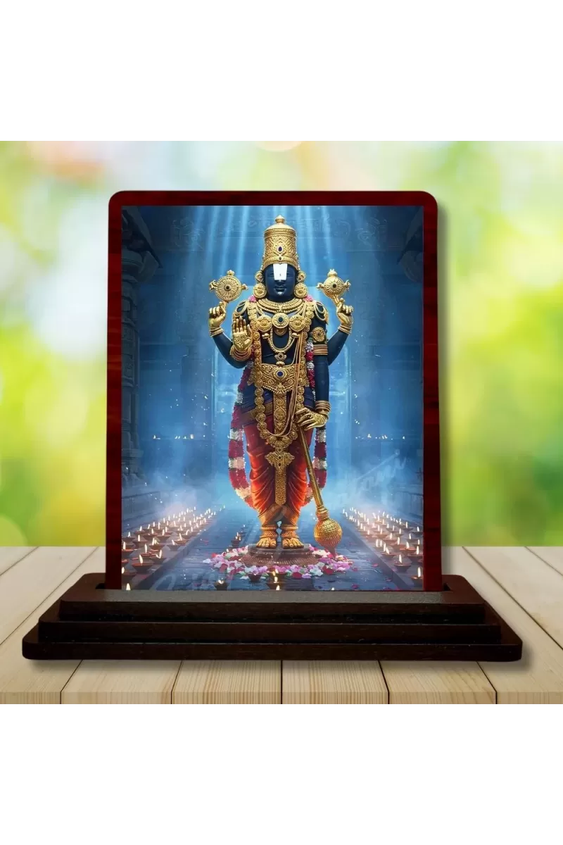 Car Desk/Table Top Lord Balaji Wooden Photo Stand  3x4 Inches, Compact & Stylish Spiritual Display For Car, Home & Office (Pack Of 1) (F14356)