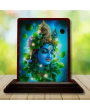 Car Desk/Table Top Lord Krishna Wooden Photo Stand  3x4 Inches, Compact & Stylish Spiritual Display For Car, Home & Office (Pack Of 1) (F14357)