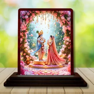 Car Desk/Table Top Radha Krishna Wooden Photo Stand 3x4 Inches, Compact & Stylish Spiritual Display For Car, Home & Office (Pack Of 1) (F14358) Car Desk/Table Top Radha Krishna Wooden Photo Stand 3x4 Inches, Compact & Stylish Spiritual Display For Car, Home & Office (Pack Of 1) (F14358)
