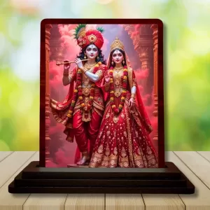 Car Desk/Table Top Radha Krishna Wooden Photo Stand 3x4 Inches, Compact & Stylish Spiritual Display For Car, Home & Office (Pack Of 1) (F14360) Car Desk/Table Top Radha Krishna Wooden Photo Stand 3x4 Inches, Compact & Stylish Spiritual Display For Car, Home & Office (Pack Of 1) (F14360)