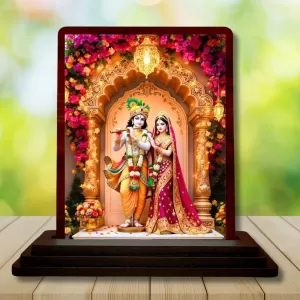 Car Desk/Table Top Radha Krishna Wooden Photo Stand 3x4 Inches, Compact & Stylish Spiritual Display For Car, Home & Office (Pack Of 1) (F14365) Car Desk/Table Top Radha Krishna Wooden Photo Stand 3x4 Inches, Compact & Stylish Spiritual Display For Car, Home & Office (Pack Of 1) (F14365)