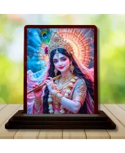 Car Desk/Table Top Cute Radha Wooden Photo Stand  3x4 Inches, Compact & Stylish Spiritual Display For Car, Home & Office (Pack Of 1) (F14366)
