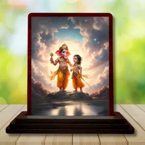 Car Desk/Table Top Lord Ganesha And Karthikeya Wooden Photo Stand 3x4 Inches, Compact & Stylish Spiritual Display For Car, Home & Office (Pack Of 1) (F14367) Car Desk/Table Top Lord Ganesha And Karthikeya Wooden Photo Stand 3x4 Inches, Compact & Stylish Spiritual Display For Car, Home & Office (Pack Of 1) (F14367)