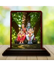 Car Desk/Table Top Lord Shiva Parvathi Wooden Photo Stand  3x4 Inches, Compact & Stylish Spiritual Display For Car, Home & Office (Pack Of 1) (F14368)