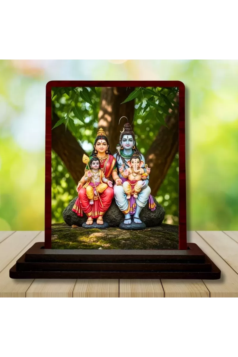 Car Desk/Table Top Lord Shiva Parvathi Wooden Photo Stand  3x4 Inches, Compact & Stylish Spiritual Display For Car, Home & Office (Pack Of 1) (F14368)