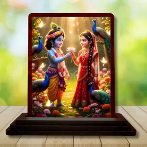 Car Desk/Table Top Radha Krishna Wooden Photo Stand 3x4 Inches, Compact & Stylish Spiritual Display For Car, Home & Office (Pack Of 1) (F14369) Car Desk/Table Top Radha Krishna Wooden Photo Stand 3x4 Inches, Compact & Stylish Spiritual Display For Car, Home & Office (Pack Of 1) (F14369)