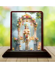 Car Desk/Table Top Lord Krishna Wooden Photo Stand  3x4 Inches, Compact & Stylish Spiritual Display For Car, Home & Office (Pack Of 1) (F14370)