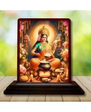 Car Desk/Table Top Annapurna Devi Wooden Photo Stand  3x4 Inches, Compact & Stylish Spiritual Display For Car, Home & Office (Pack Of 1) (F14372)