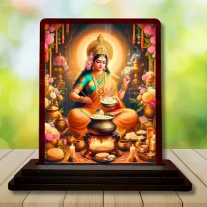 Car Desk/Table Top Annapurna Devi Wooden Photo Stand  3x4 Inches, Compact & Stylish Spiritual Display For Car, Home & Office (Pack Of 1) (F14372)