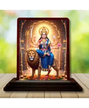 Car Desk/Table Top Goddess Durga Wooden Photo Stand  3x4 Inches, Compact & Stylish Spiritual Display For Car, Home & Office (Pack Of 1) (F14373)