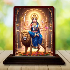 Car Desk/Table Top Goddess Durga Wooden Photo Stand 3x4 Inches, Compact & Stylish Spiritual Display For Car, Home & Office (Pack Of 1) (F14373) Car Desk/Table Top Goddess Durga Wooden Photo Stand 3x4 Inches, Compact & Stylish Spiritual Display For Car, Home & Office (Pack Of 1) (F14373)