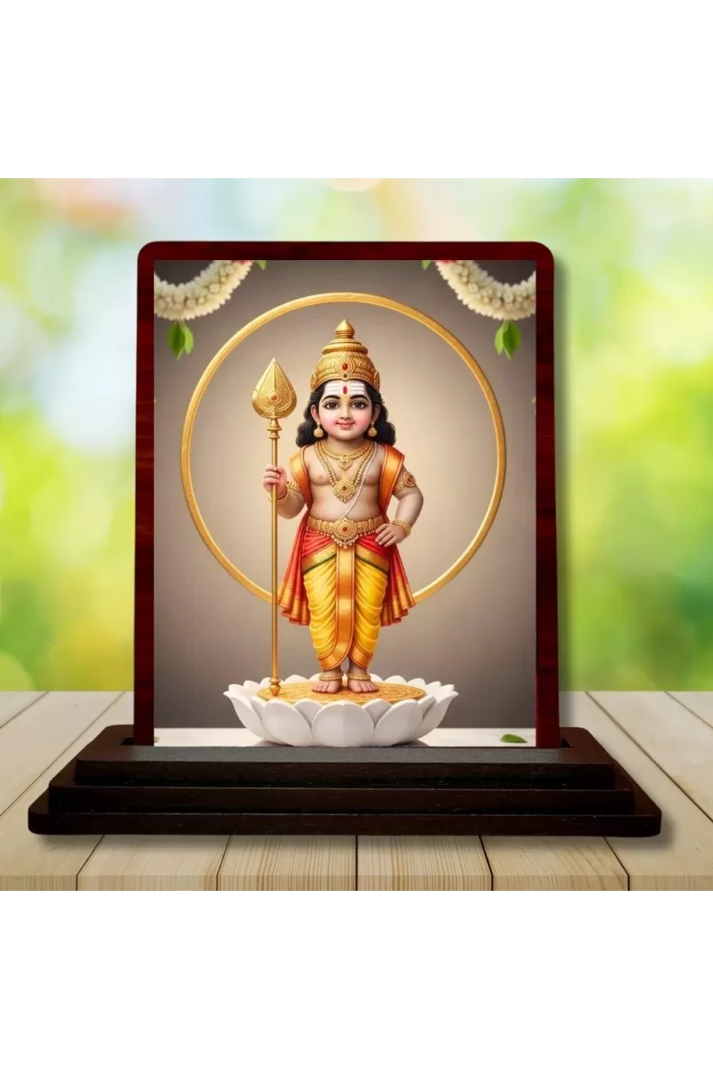 Car Desk/Table Top Lord Karthikeya Wooden Photo Stand  3x4 Inches, Compact & Stylish Spiritual Display For Car, Home & Office (Pack Of 1) (F14374)