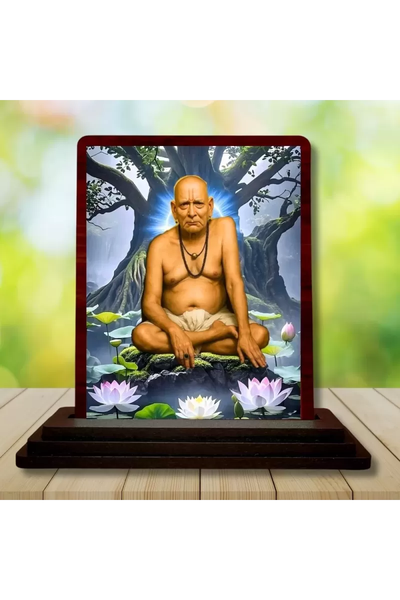 Car Desk/Table Top Swami Samarth Wooden Photo Stand  3x4 Inches, Compact & Stylish Spiritual Display For Car, Home & Office (Pack Of 1) (F14375)