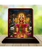 Car Desk/Table Top Goddess Lakshmi Wooden Photo Stand  3x4 Inches, Compact & Stylish Spiritual Display For Car, Home & Office (Pack Of 1) (F14377)