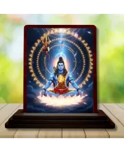 Car Desk/Table Top Lord Shiva Wooden Photo Stand  3x4 Inches, Compact & Stylish Spiritual Display For Car, Home & Office (Pack Of 1) (F14378)