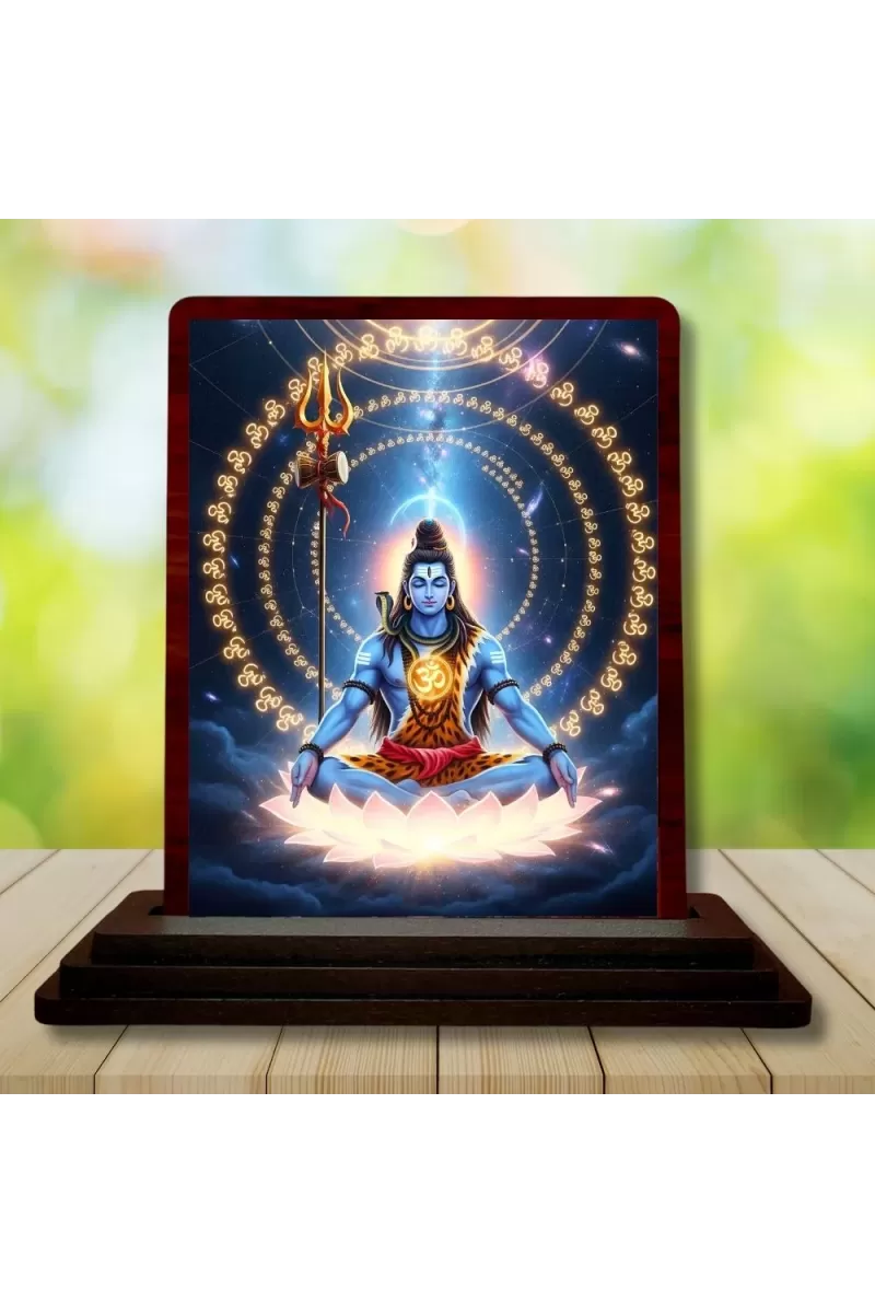Car Desk/Table Top Lord Shiva Wooden Photo Stand  3x4 Inches, Compact & Stylish Spiritual Display For Car, Home & Office (Pack Of 1) (F14378)