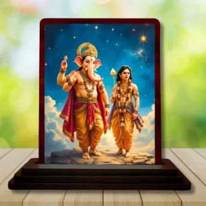 Car Desk/Table Top Lord Ganesha And Karthikeya Wooden Photo Stand 3x4 Inches, Compact & Stylish Spiritual Display For Car, Home & Office (Pack Of 1) (F14382) Car Desk/Table Top Lord Ganesha And Karthikeya Wooden Photo Stand 3x4 Inches, Compact & Stylish Spiritual Display For Car, Home & Office (Pack Of 1) (F14382)