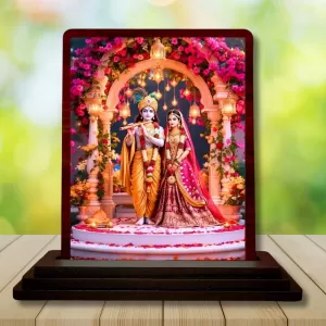 Car Desk/Table Top Radha Krishna Wooden Photo Stand 3x4 Inches, Compact & Stylish Spiritual Display For Car, Home & Office (Pack Of 1) (F14383) Car Desk/Table Top Radha Krishna Wooden Photo Stand 3x4 Inches, Compact & Stylish Spiritual Display For Car, Home & Office (Pack Of 1) (F14383)