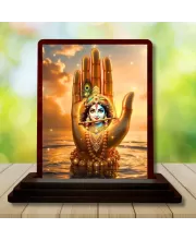 Car Desk/Table Top Lord Krishna Wooden Photo Stand  3x4 Inches, Compact & Stylish Spiritual Display For Car, Home & Office (Pack Of 1) (F14384)