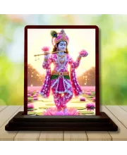 Car Desk/Table Top Lord Krishna Wooden Photo Stand  3x4 Inches, Compact & Stylish Spiritual Display For Car, Home & Office (Pack Of 1) (F14385)