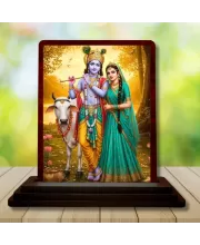 Car Desk/Table Top Lord Krishna And Radha Wooden Photo Stand  3x4 Inches, Compact & Stylish Spiritual Display For Car, Home & Office (Pack Of 1) (F14386)