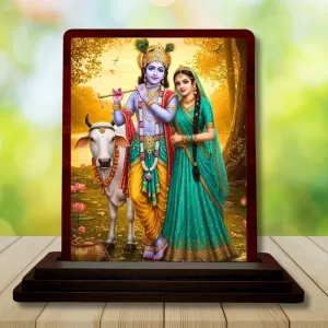 Car Desk/Table Top Lord Krishna And Radha Wooden Photo Stand 3x4 Inches, Compact & Stylish Spiritual Display For Car, Home & Office (Pack Of 1) (F14386) Car Desk/Table Top Lord Krishna And Radha Wooden Photo Stand 3x4 Inches, Compact & Stylish Spiritual Display For Car, Home & Office (Pack Of 1) (F14386)
