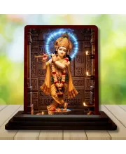 Car Desk/Table Top Lord Krishna Wooden Photo Stand  3x4 Inches, Compact & Stylish Spiritual Display For Car, Home & Office (Pack Of 1) (F14387)
