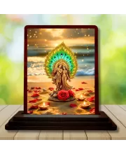 Car Desk/Table Top Lord Krishna Wooden Photo Stand  3x4 Inches, Compact & Stylish Spiritual Display For Car, Home & Office (Pack Of 1) (F14388)