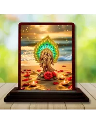 Car Desk/Table Top Lord Krishna Wooden Photo Stand  3x4 Inches, Compact & Stylish Spiritual Display For Car, Home & Office (Pack Of 1) (F14388)