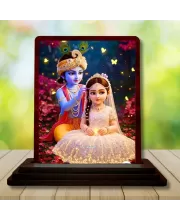 Car Desk/Table Top Radha Krishna Wooden Photo Stand  3x4 Inches, Compact & Stylish Spiritual Display For Car, Home & Office (Pack Of 1) (F14389)