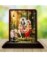 Car Desk/Table Top Lord Shiva And Parvathi Wooden Photo Stand  3x4 Inches, Compact & Stylish Spiritual Display For Car, Home & Office (Pack Of 1) (F14390)