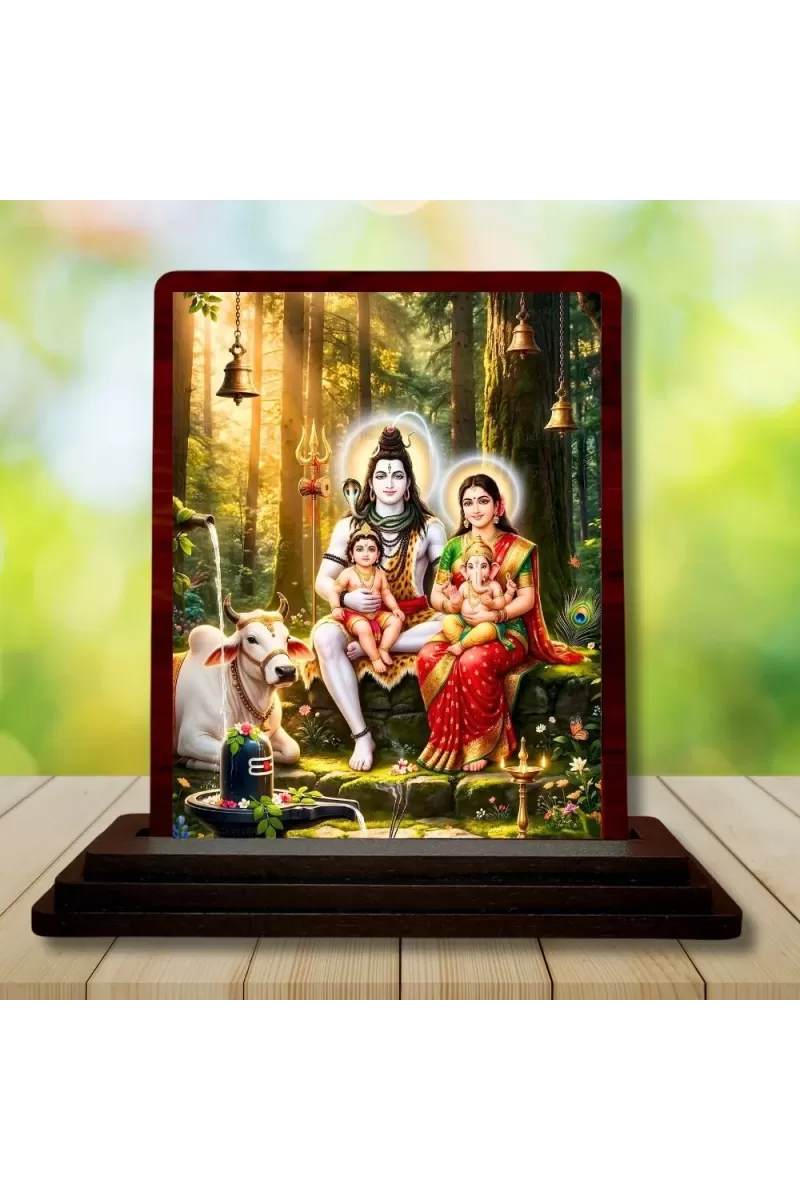 Car Desk/Table Top Lord Shiva And Parvathi Wooden Photo Stand  3x4 Inches, Compact & Stylish Spiritual Display For Car, Home & Office (Pack Of 1) (F14390)