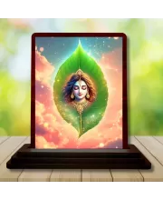 Car Desk/Table Top Lord Krishna Wooden Photo Stand  3x4 Inches, Compact & Stylish Spiritual Display For Car, Home & Office (Pack Of 1) (F14391)