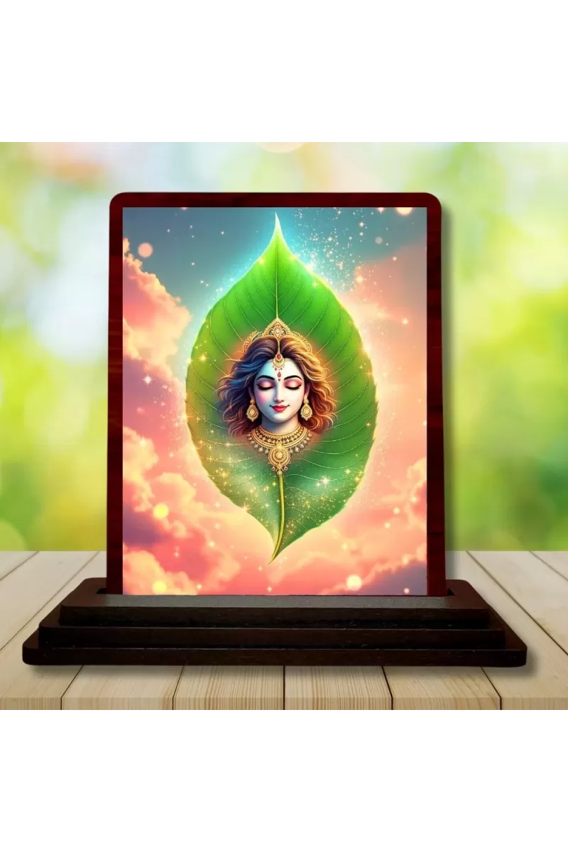 Car Desk/Table Top Lord Krishna Wooden Photo Stand  3x4 Inches, Compact & Stylish Spiritual Display For Car, Home & Office (Pack Of 1) (F14391)
