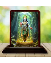 Car Desk/Table Top Lord Krishna Wooden Photo Stand  3x4 Inches, Compact & Stylish Spiritual Display For Car, Home & Office (Pack Of 1) (F14392)