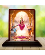 Car Desk/Table Top Lord Ganesha Lakshmi And Saraswathi Wooden Photo Stand  3x4 Inches, Compact & Stylish Spiritual Display For Car, Home & Office (Pack Of 1) (F14393)