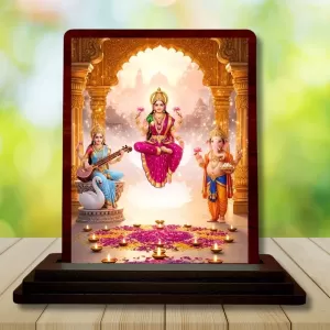Car Desk/Table Top Lord Ganesha Lakshmi And Saraswathi Wooden Photo Stand 3x4 Inches, Compact & Stylish Spiritual Display For Car, Home & Office (Pack Of 1) (F14393) Car Desk/Table Top Lord Ganesha Lakshmi And Saraswathi Wooden Photo Stand 3x4 Inches, Compact & Stylish Spiritual Display For Car, Home & Office (Pack Of 1) (F14393)
