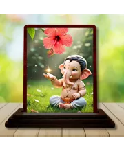 Car Desk/Table Top Lord Ganesha Wooden Photo Stand  3x4 Inches, Compact & Stylish Spiritual Display For Car, Home & Office (Pack Of 1) (F14394)
